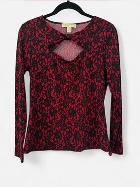Michael Kors Red Black Lace Stretch Top S